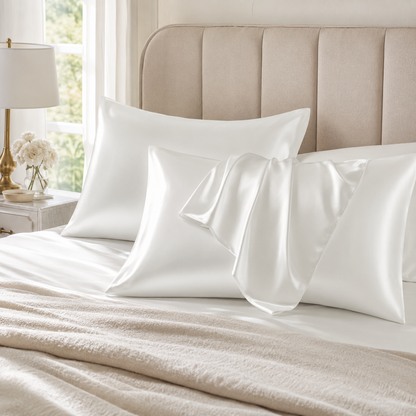 Silky White Satin Pillowcase Set for Hair & Skin, 2 Pack