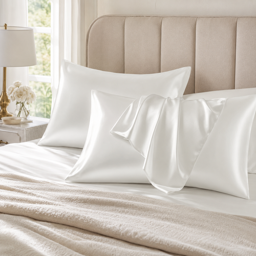 Silky White Satin Pillowcase Set for Hair & Skin, 2 Pack