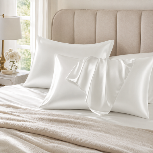 Silky White Satin Pillowcase Set for Hair & Skin, 2 Pack