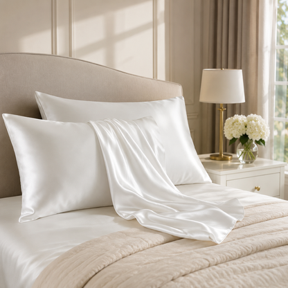 Silky White Satin Pillowcase Set for Hair & Skin, 2 Pack