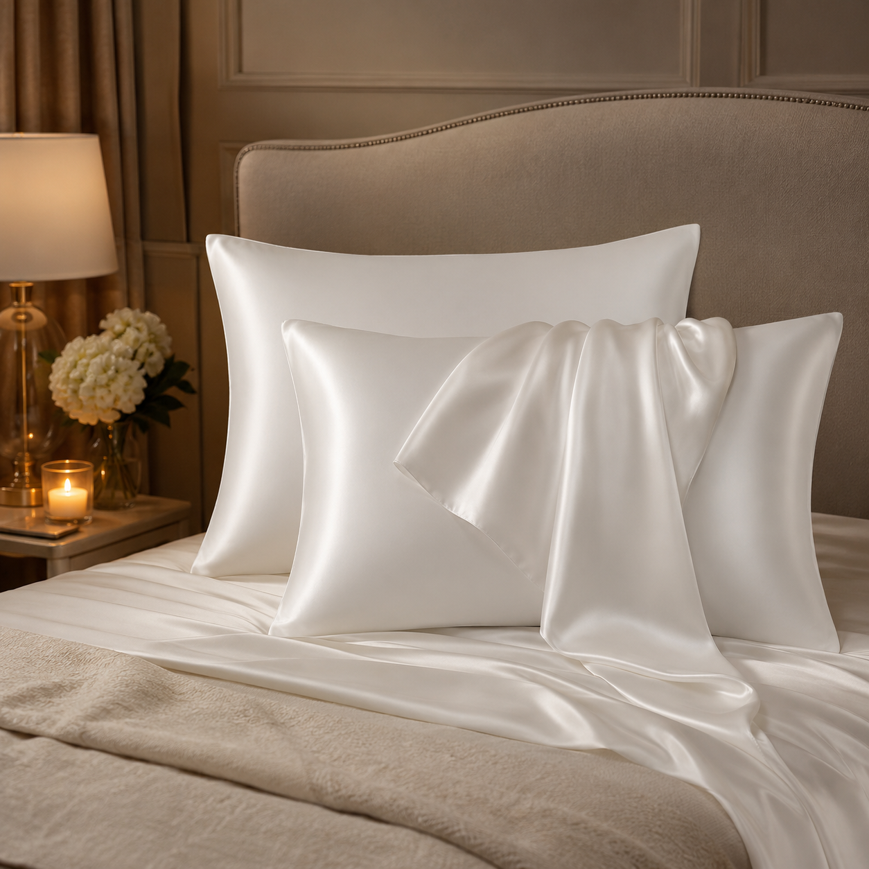 Silky White Satin Pillowcase Set for Hair & Skin, 2 Pack